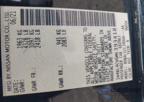 2021 Nissan Altima Sr Fwd из США, поврежденный, VIN 1N4BL4CV6MN393418